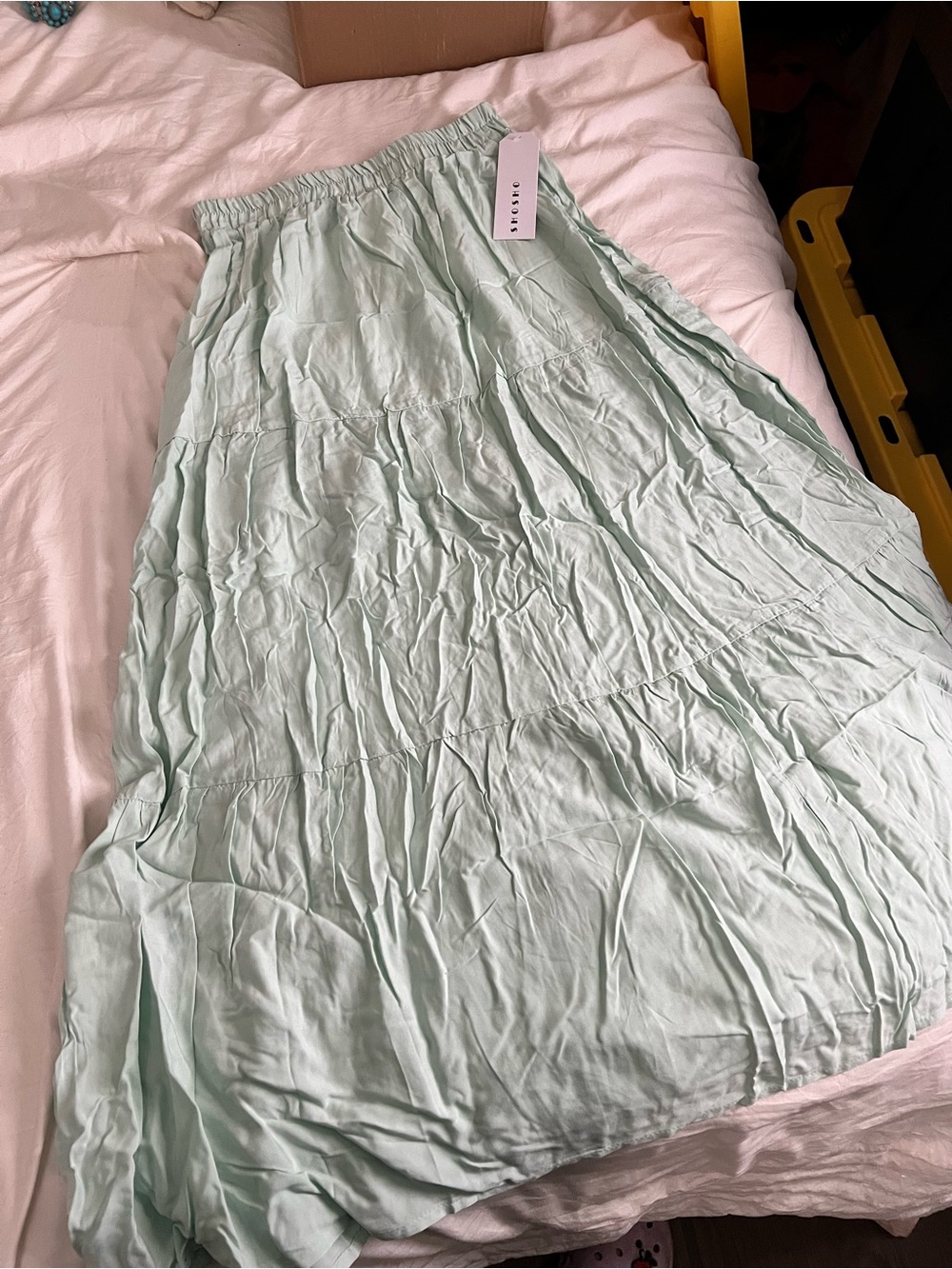 shosho Mint Tiered Maxi Skirt